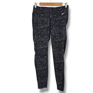 Nike Dri Fit Womens Athletic Leggings Black‎ Gray Geo Print Activewear Size M
